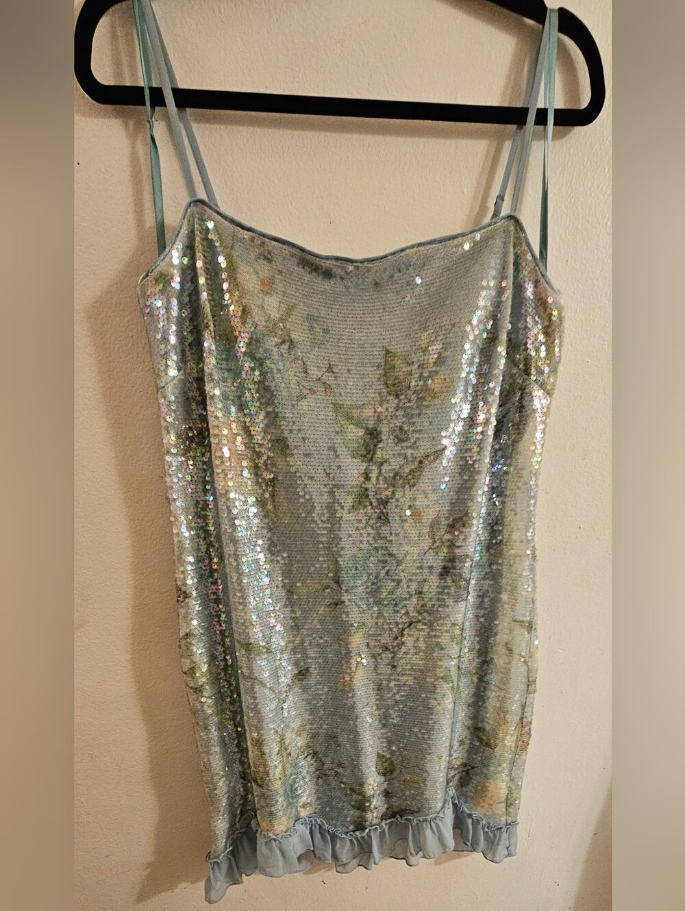 B. Darlin - Sequin Floral Slip Tank Top - Light Blue